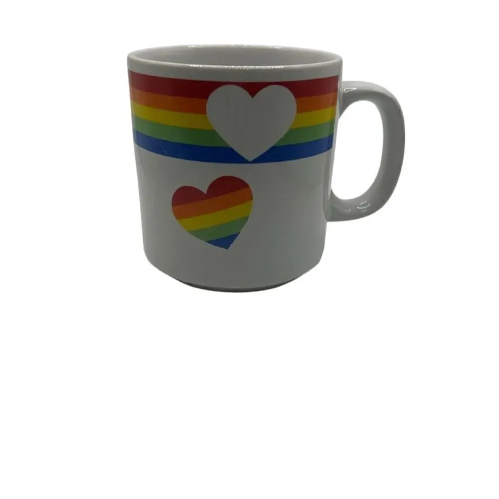 Vintage Russ Rainbow Heart Ceramic Coffee Mug 1980s Retro Standard - OS
